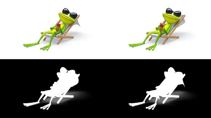带有Alpha通道的躺椅中的青蛙的3D动画