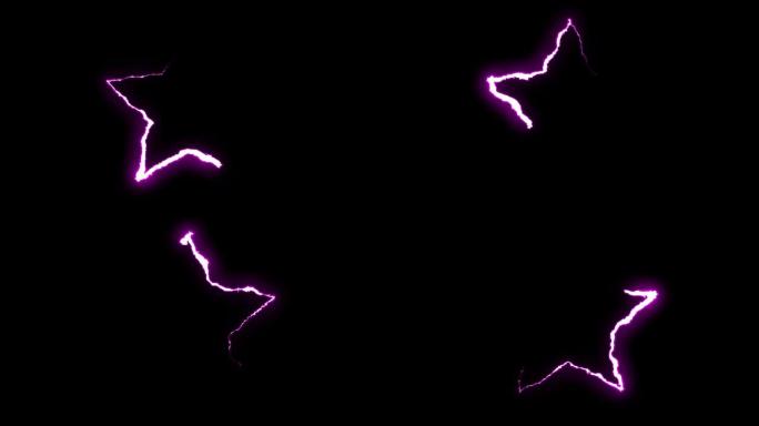 可循环紫色霓虹灯闪电星符号形状飞行黑色背景动画新质量独特自然光效果视频素材