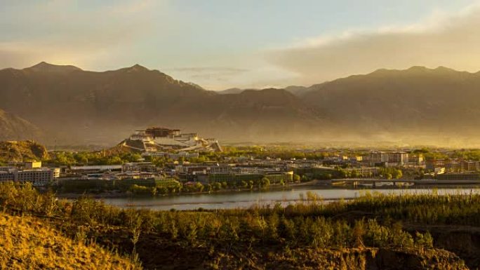 中国西藏布达拉宫日出黄昏自然风光