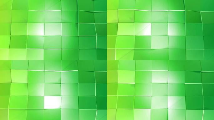 抽象低聚风格循环背景。4k 3d无缝动画。现代渐变色。绿色表面闪烁并发光11