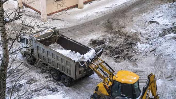 住宅区大雪后，道路机械积雪，时间流逝