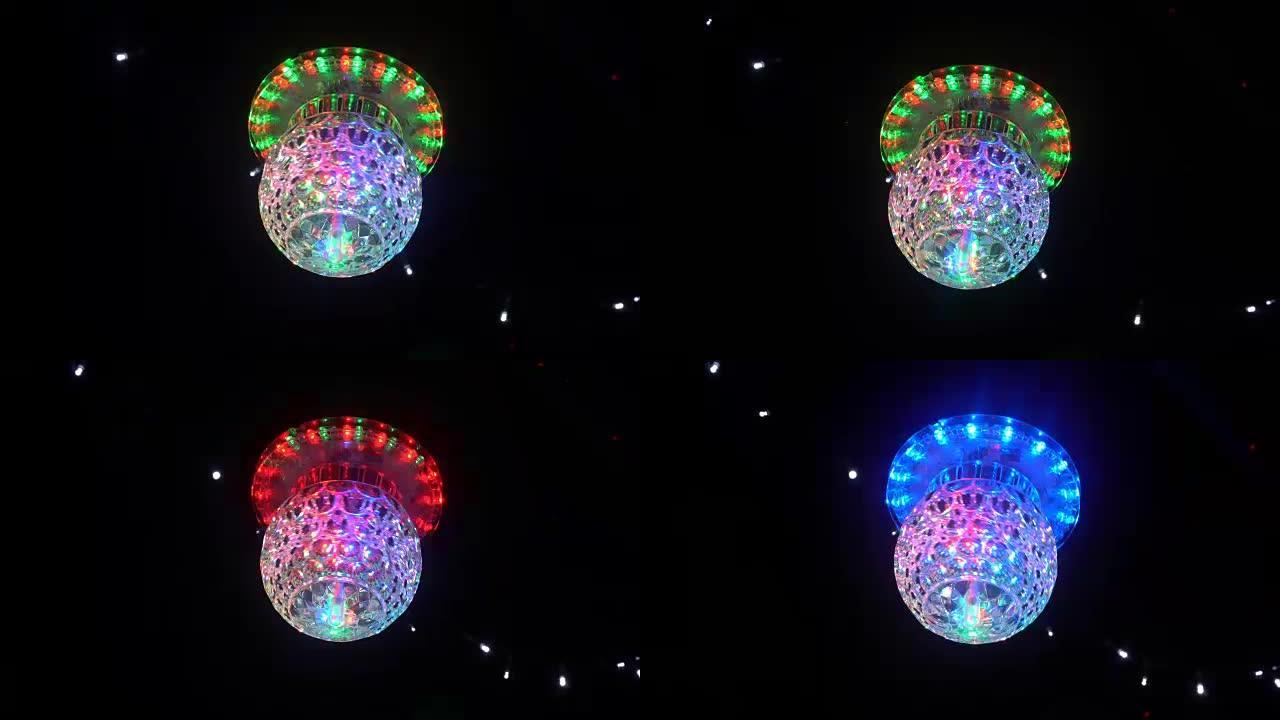 迪斯科镜球中心宽，夜间带RGB色光。