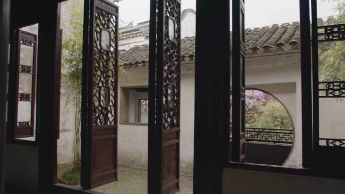 6K苏州园林雕刻门廊门头中式木窗木门意境
