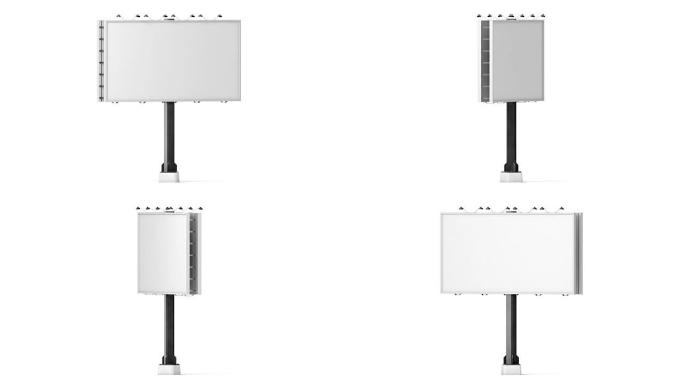 城市广告牌上的空白白色横幅模型，循环旋转