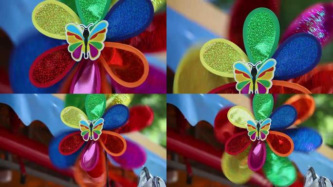 色彩鲜艳的玩具风车，风车多彩儿童，风车，特写