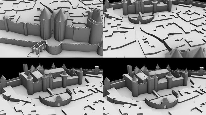 Carccasone 3D模型航拍-到达城堡的中央部分