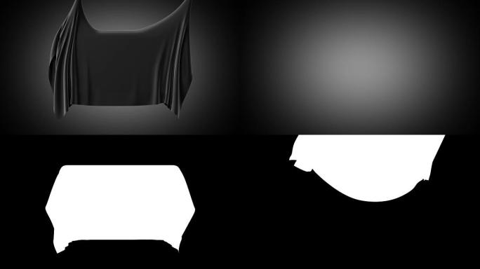 3d动画，织物飞起，黑色纺织品，布料消失，揭幕背景，流丝，阿尔法通道