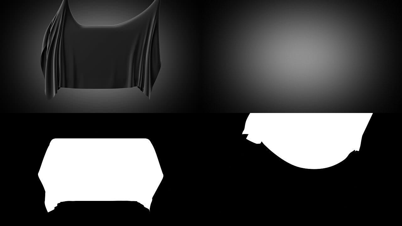 3d动画，织物飞起，黑色纺织品，布料消失，揭幕背景，流丝，阿尔法通道