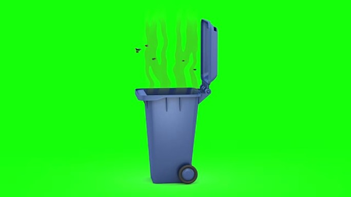 臭垃圾桶。3D动画。绿色屏幕，可循环。