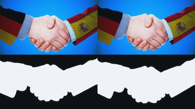 德国-西班牙/握手概念动画关于国家和政治/与matte频道