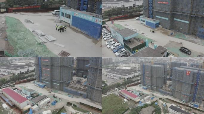 工地工人 工地航拍 工地  工人走 行走
