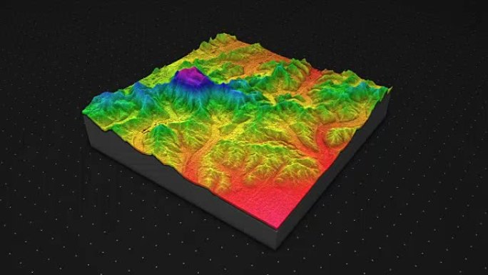 土壤切片的3d渲染，山脉孤立在黑暗背景上。