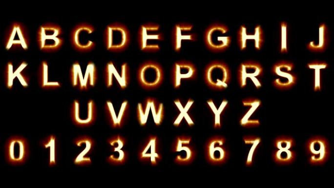 灯光字母和数字-温暖的橙色灯光-闪烁闪烁的动画循环-包含精确选择的网格-隔离