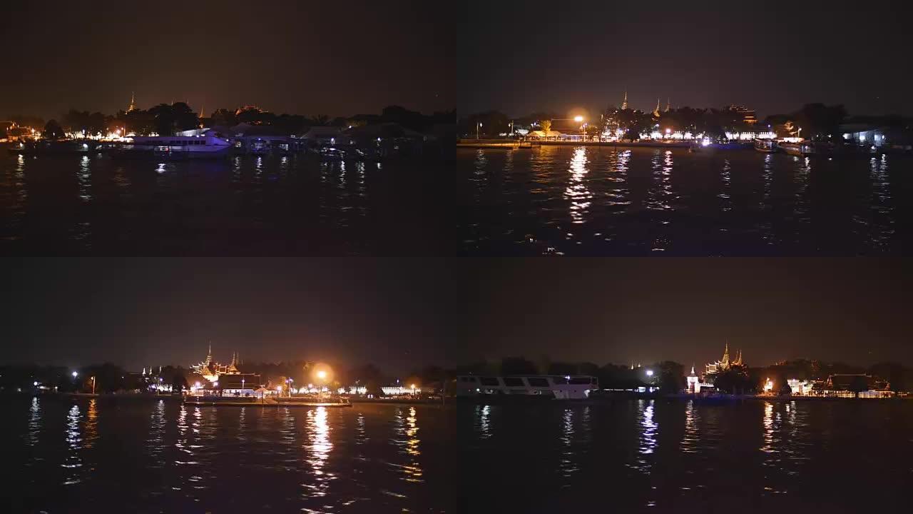 曼谷湄南河的Phrakeaw或翡翠佛寺的夜景