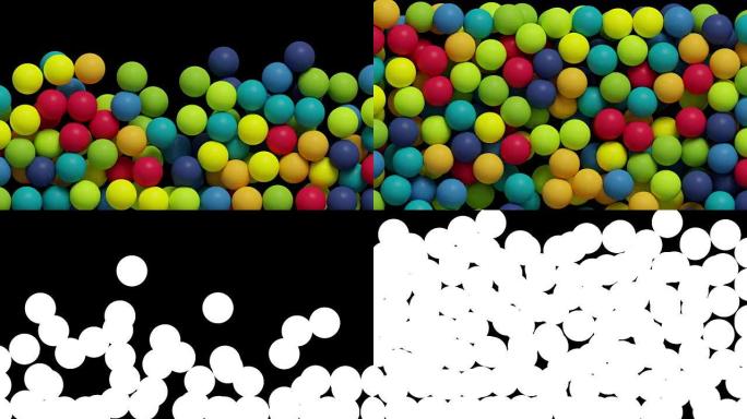 3d渲染，掉落的彩色球，儿童玩具，塑料球，游乐场，抽象背景，带阿尔法哑光的4K
