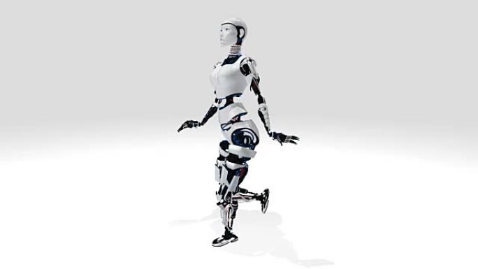 性感机器人安卓女人走路。科幻时尚机器人gir。可爱的机器人女人。CG动画。