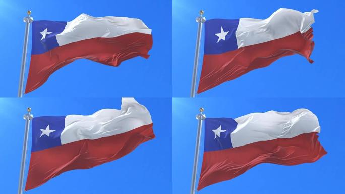 智利国旗在蓝色的天空中缓慢挥舞，循环