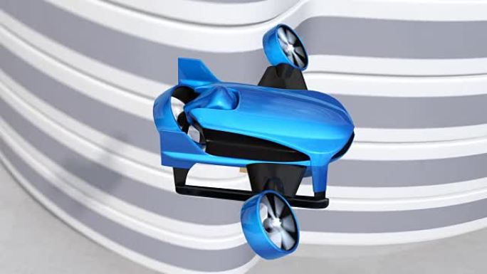 蓝色VTOL无人机飞越高速公路运送包裹
