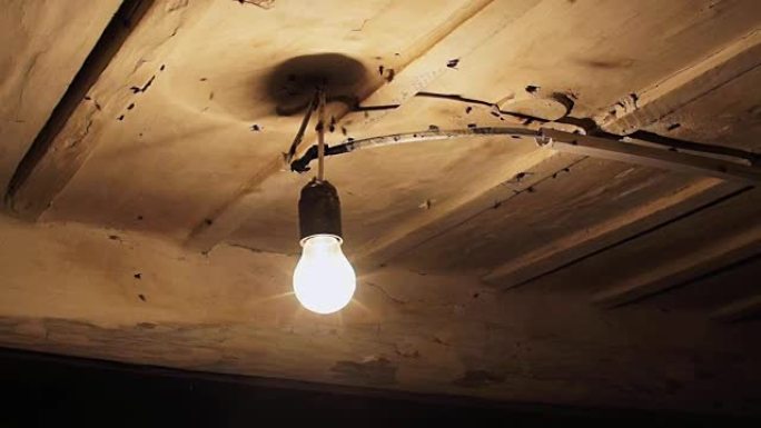 许多苍蝇绕着灯泡飞，拍打着老房子的天花板。