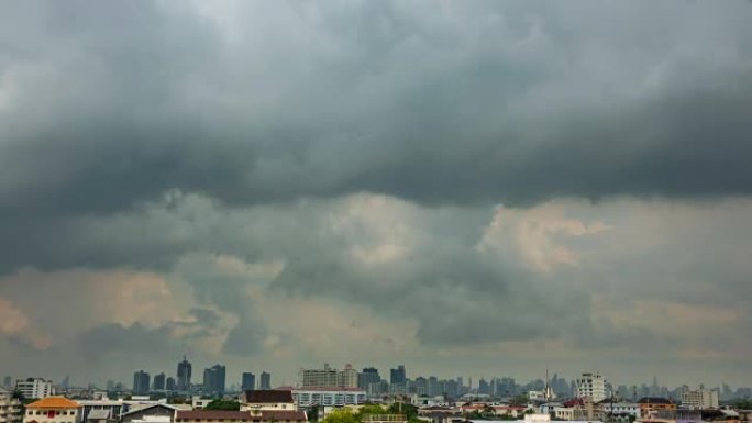 曼谷市的日落: 今夜时分，灰云天空，城市景观。