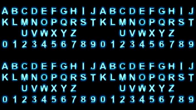 浅色字母和数字-冷蓝光-闪烁闪烁的动画循环-包含精确选择的网格-隔离