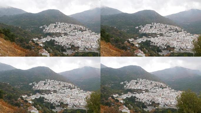 西班牙安达卢西亚白色村庄的惊人之美。多间白屋高居群山尽收眼底