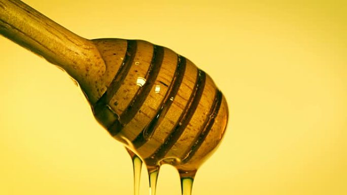 Close up a pouring golden sweet honey dripping  on