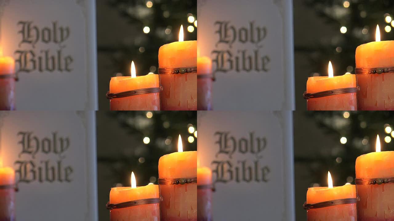 背景为圣经的蜡烛