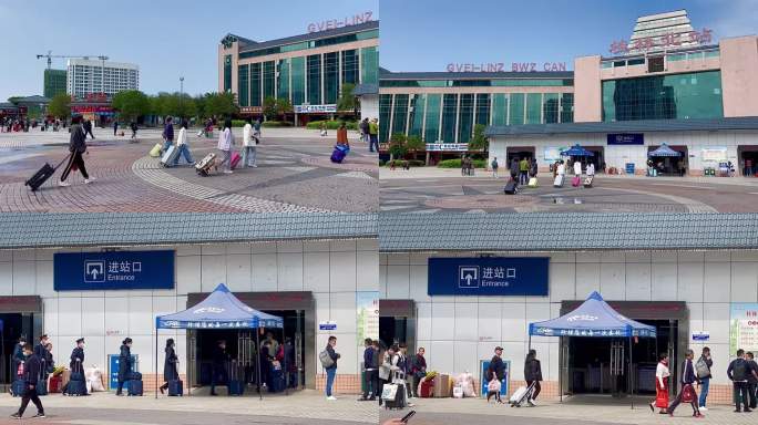桂林北站 拖行李箱的旅客 乘务员列队进站