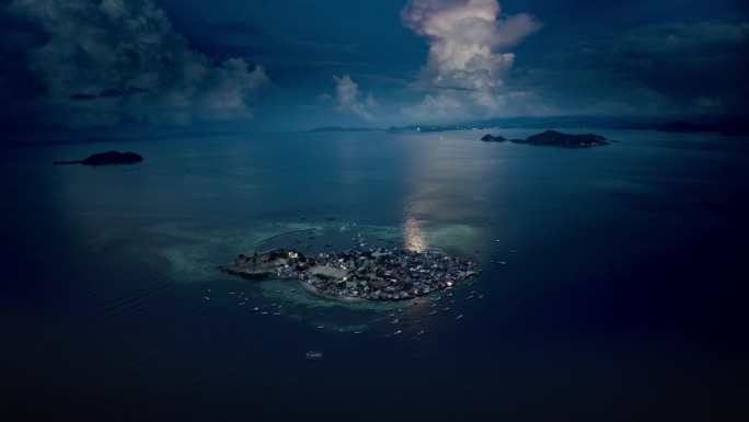 印度尼西亚海岛村落夜景