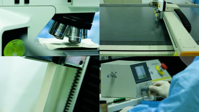 两个工人在机器前操作 显微镜观察事物 机器进行激光工作