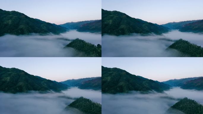航拍桂林山间早晨的云海