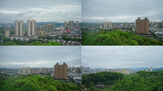 城市远景 城市大景 雨天城市空境