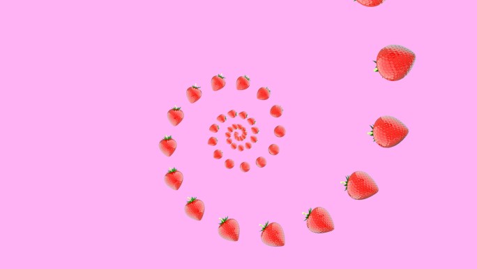 粉红色背景下旋转的草莓