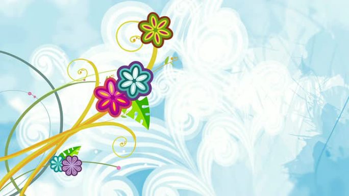 蓝色背景上的花卉动画-循环