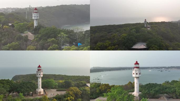 航拍涠洲岛南湾鳄鱼山灯塔