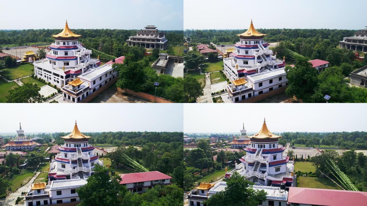 尼泊尔蓝毗尼修道院地区的无人机视图