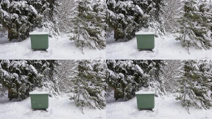 爱沙尼亚地面上被厚厚的积雪覆盖的垃圾箱
