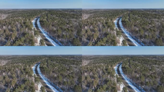 原创 黑龙江大兴安岭雪原森林公路航拍景观