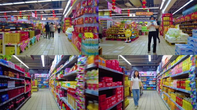 超市摆放的零食饮料展示空镜头