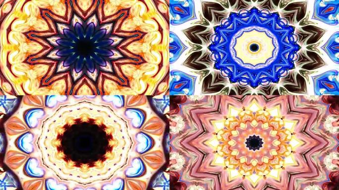 抽象彩色对称图案装饰装饰万花筒运动几何圆形和星形