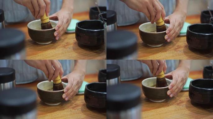 制作抹茶的传统竹制搅拌器。