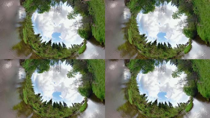森林中河流的360虚拟景观