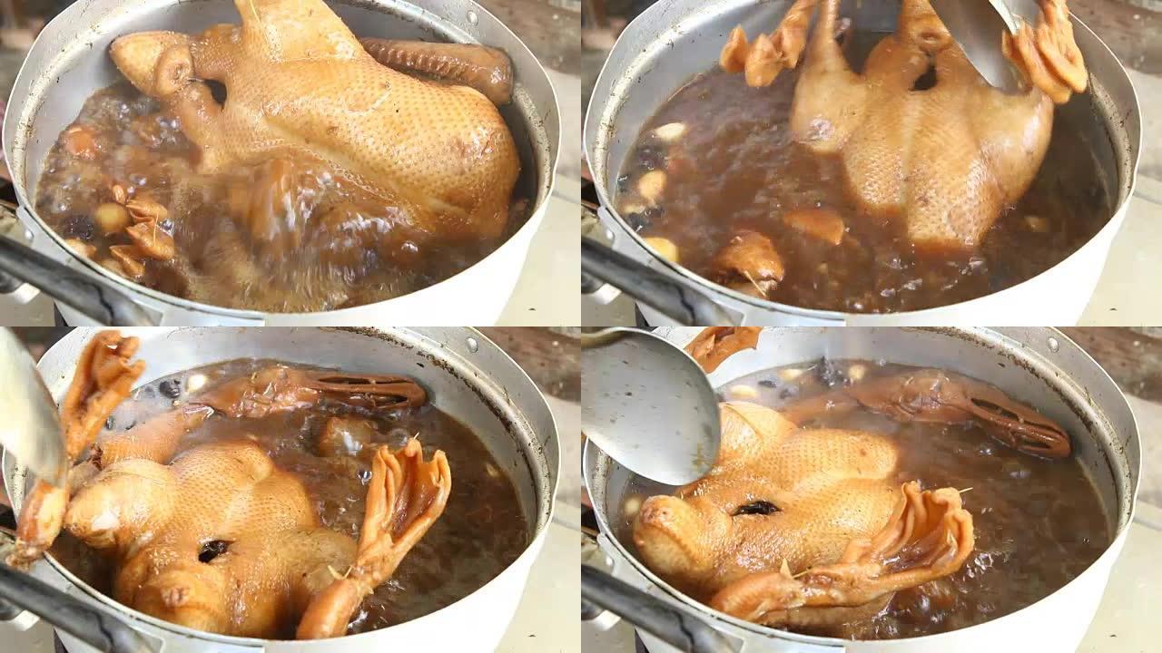 用酱汁煮鸭制作炖鸭、中餐或泰国菜