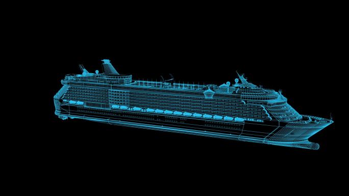 蓝色线框全息科技邮轮货船动画带通道