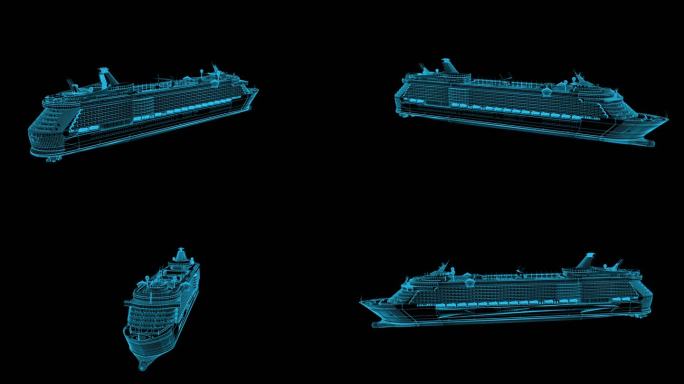蓝色线框全息科技邮轮货船动画带通道