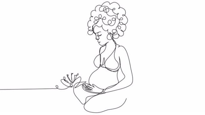 自画一名孕妇在一行中抱着自己的肚子