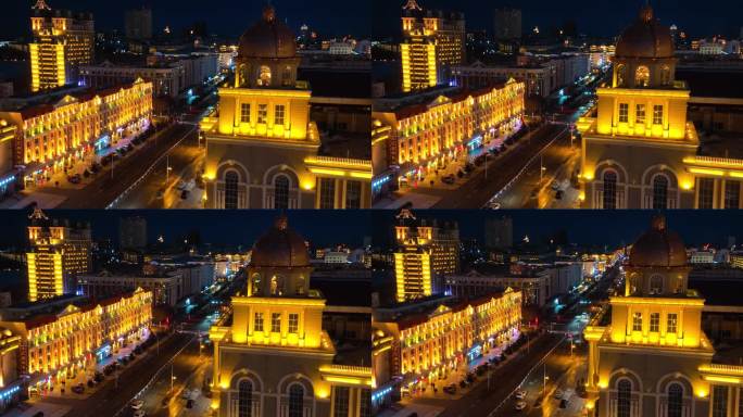 原创 呼伦贝尔满洲里城市建筑夜景风光航拍
