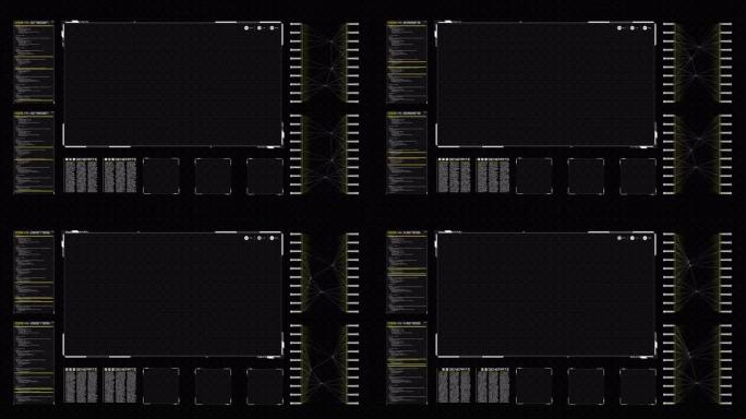 此HUD控制面板素材具有抽象数据显示，编程代码，线性连接和交互式工具，可为将来管理复杂信息提供动态而