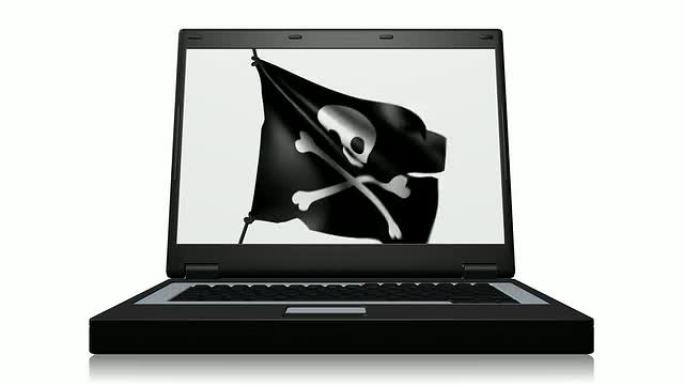 笔记本电脑屏幕上的海盗旗